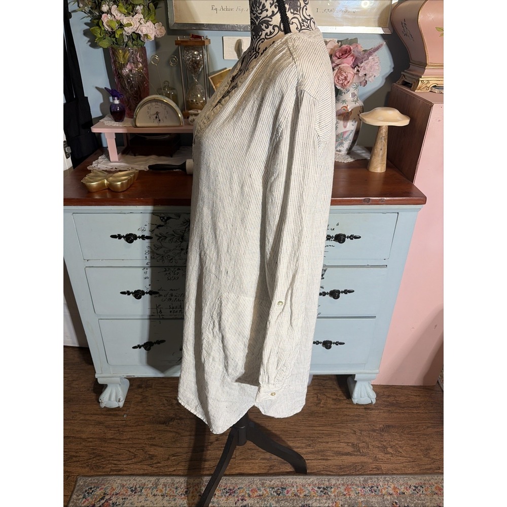 Tahari 100% Linen Black & White Striped Long Sleeve Tunic Dress Sz XL. Boho - Picture 5 of 9